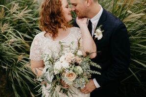 Hand-Tied Brunia, Rose and Greenery Bouquet