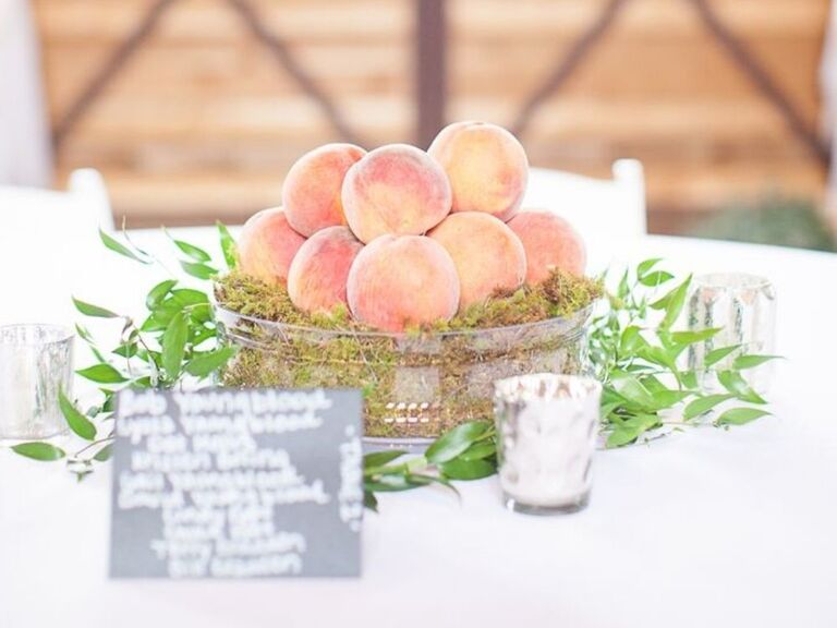 fresh peaches as reception centerpiece