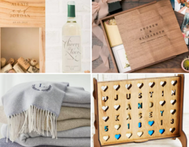 Collage of four personalized wedding gift ideas