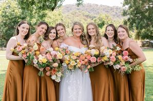Bridesmaids in Rust-Colored Bridesmaid Dresses