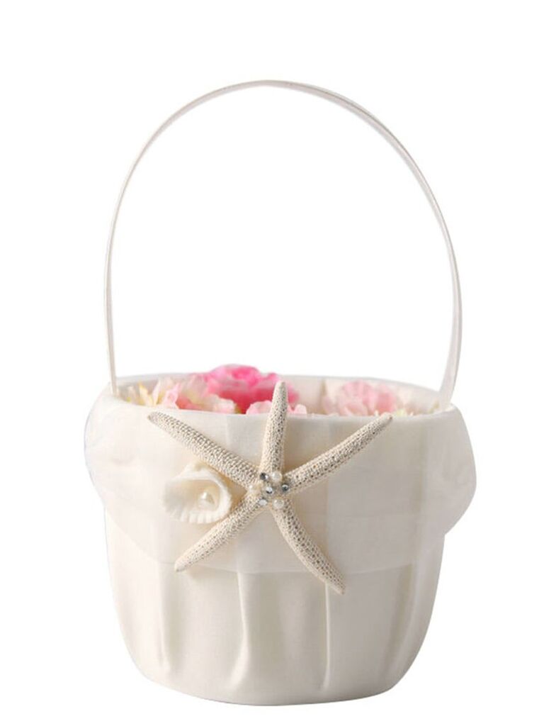 beach-themed ivory flower girl basket