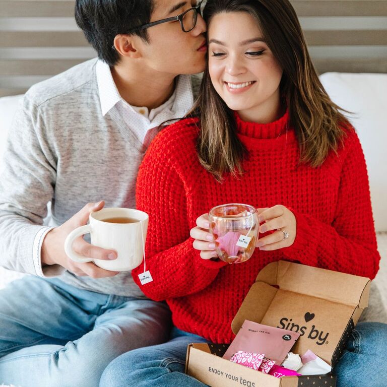 Couple enjoys tea subscription box by Sips By last-minute anniversary gift