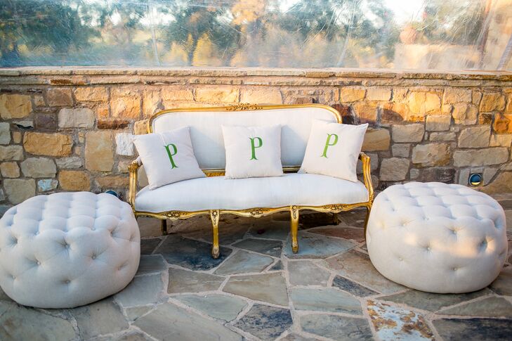 Vintage Gold Settee with Personalized Pillows