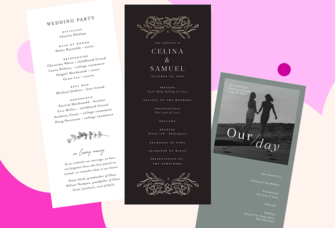 Wedding Ceremony Programs displayed in basket outside