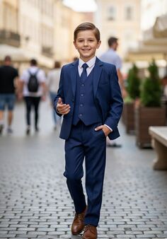 Little Tuxedos "Mason" Kids Indigo Suit (5-Piece Set) Flower Girl Dress and Ring Bearer Outfit
