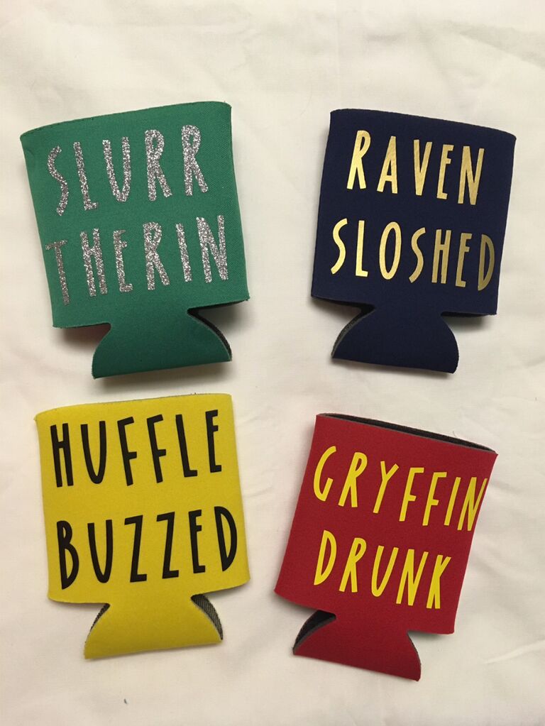 Themed koozies for each HP house with puns
