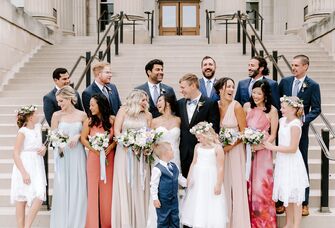 the couple with their wedding party