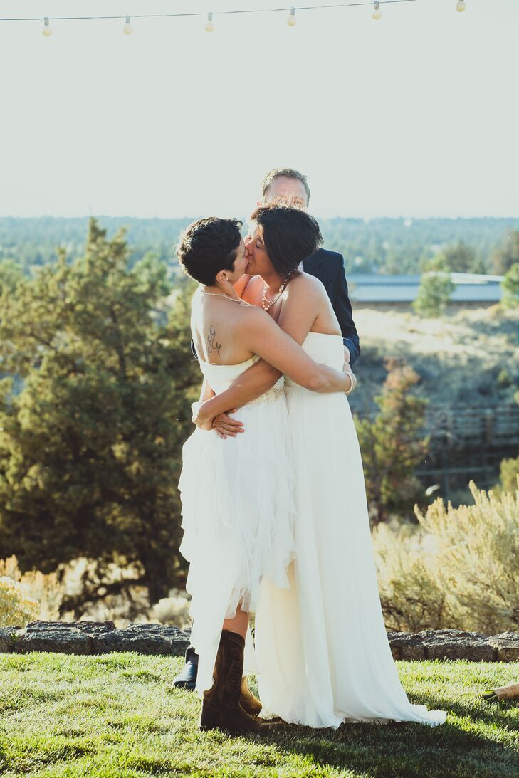 Jackie and Sarah have their first kiss as a married couple with a beautiful country backdrop on Brasada Ranch.