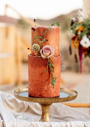 Orange Wedding Cake on Gold Cake Stand