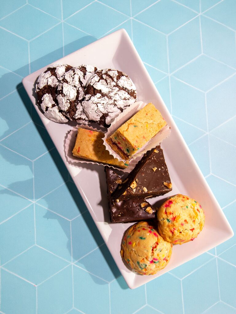 Assortment of desserts for a bridal shower. 