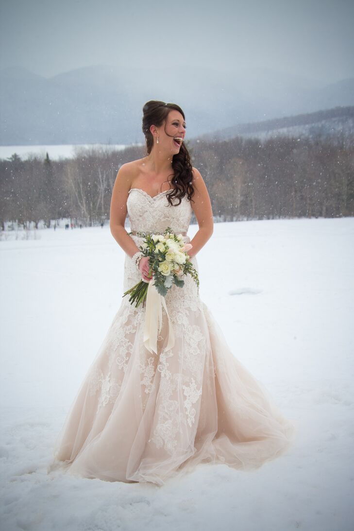 Romantic Blush Lace Mermaid Wedding Gown