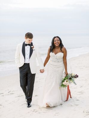 Bride and Groom During Walk on the Beach