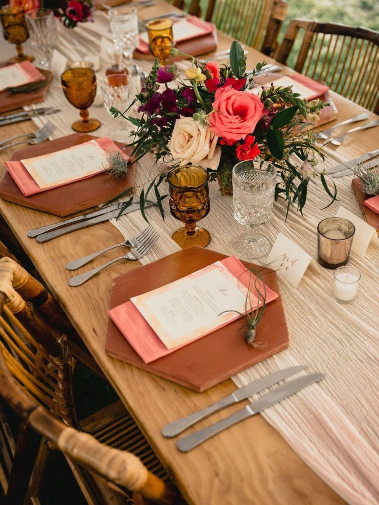 rustic place setting with terra cotta charger