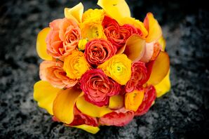 Canary Yellow, Red and Peach Bouquet