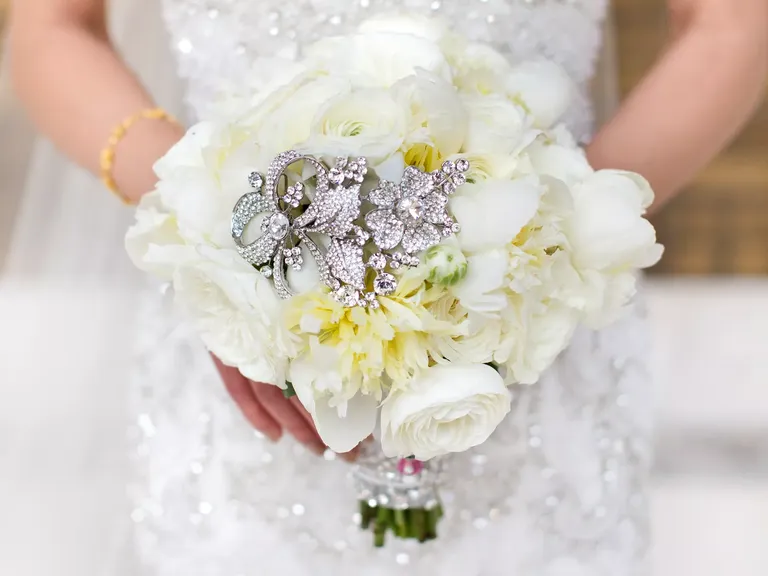 Crystal Brooch Embellished Ranunculus Bouquet
