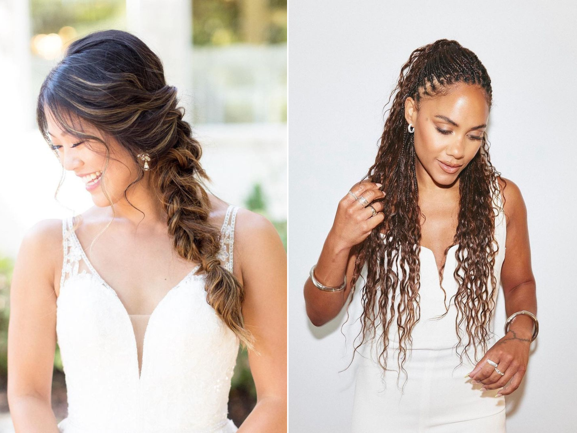 Collage of two wedding braid hairstyles