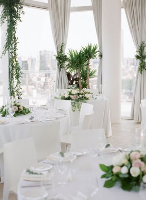 Modern White Loft Reception with Green Plant Centerpieces