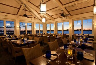 Beautiful waterfront event venue at sunset. 