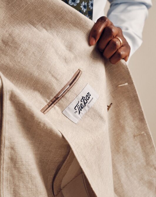 Tie Bar The Dearborn Linen Oatmeal Double Breasted Jacket Brown Tuxedo - 6