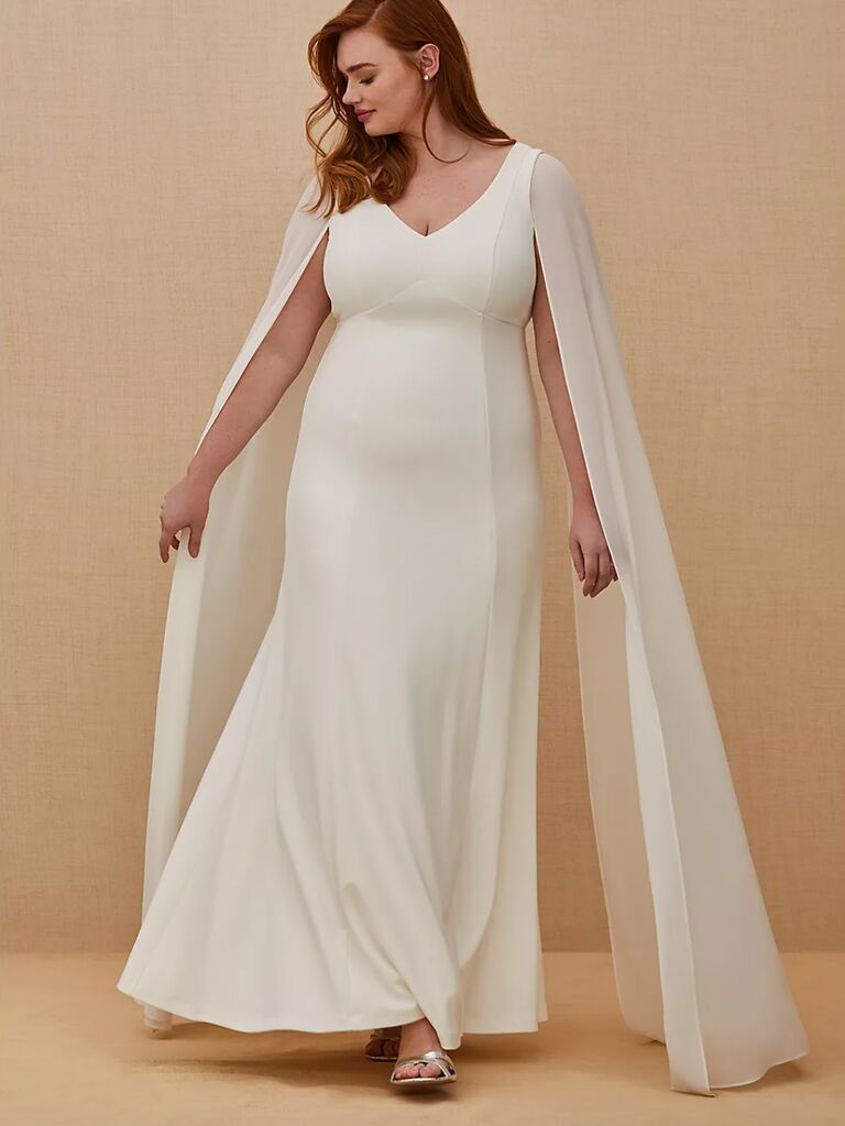 Torrid ivory chiffon cape sleeve wedding dress