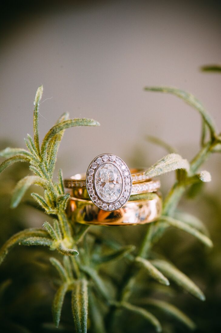 "Ryan has the ring custom made by Dominion Jewelers," Molly says. "It's my dream ring, an oval cut diamond set in platinum with a diamond halo. The band is gold with little diamonds encrusted in it. It was made to look like a family heirloom, and I hope to one day pass it on to my children and grandchildren."