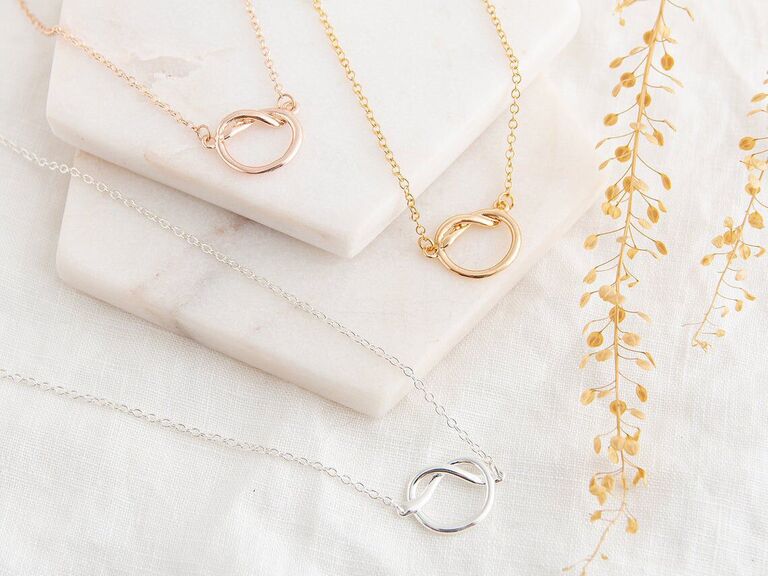 Dainty knot necklaces bridesmaid gift idea